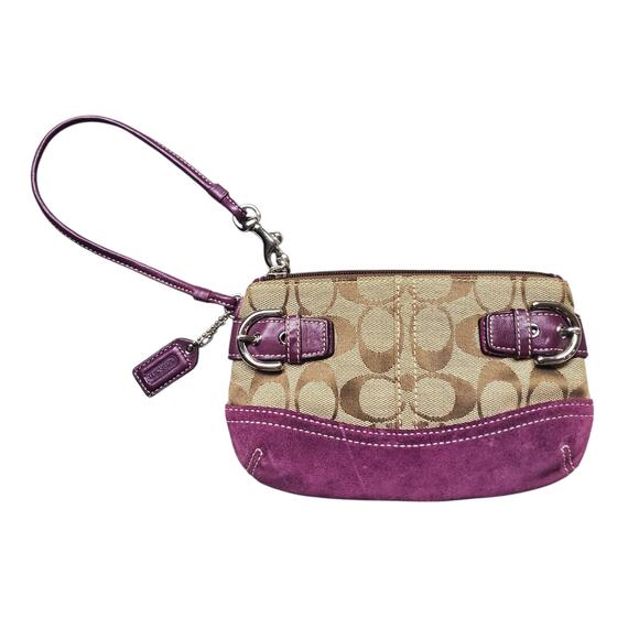 Y2k Coach Signature Purple Suede Corner Zip Wristlet - Picture 1 of 10